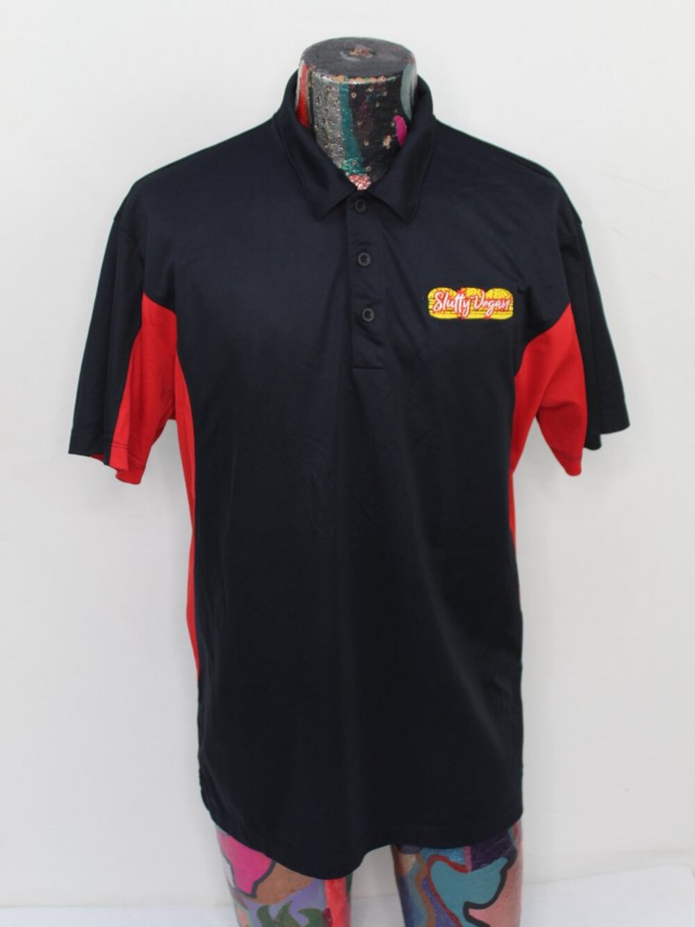 Slutty Vegan Employee Polo Shirt Men XL Black Yellow Sport Tek
